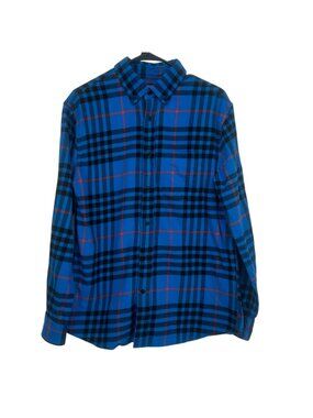Banana Republic Shirt Medium Blue Plaid Organic Cotton Untucked Flannel Preppy
